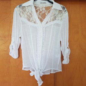 Body Central White White Knotted Collared Shirt, S